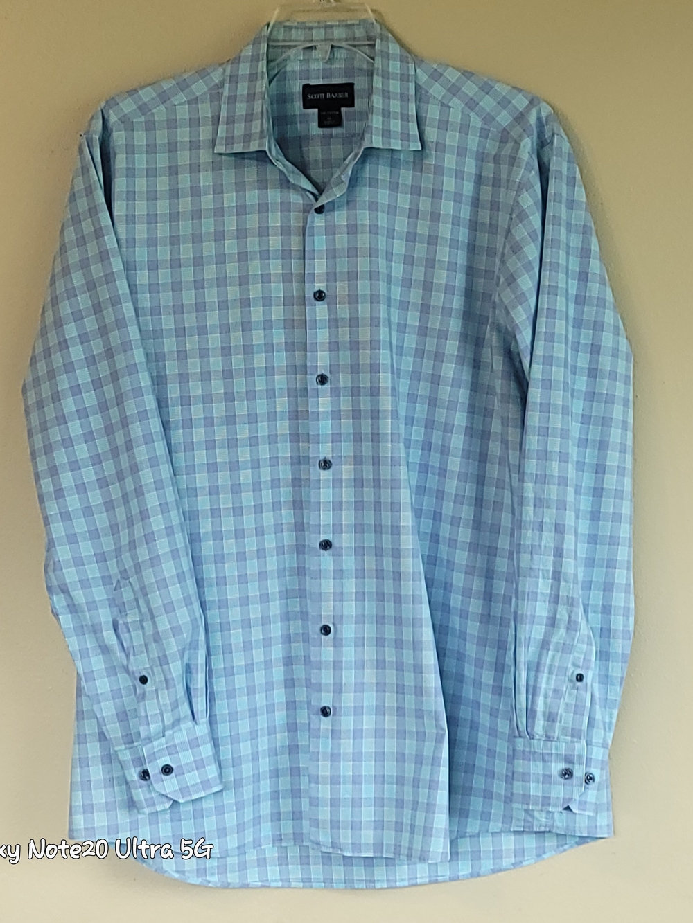 Scott Barber Luxury Cotton Gingham Check Long Sleeve Shirt Blue Aqua Men's XL